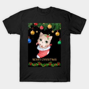 MERRY Christmas cat design T-Shirt